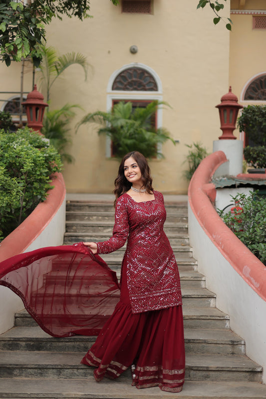 Most Trending Party Wear Fully Stitiched Sharara Suit