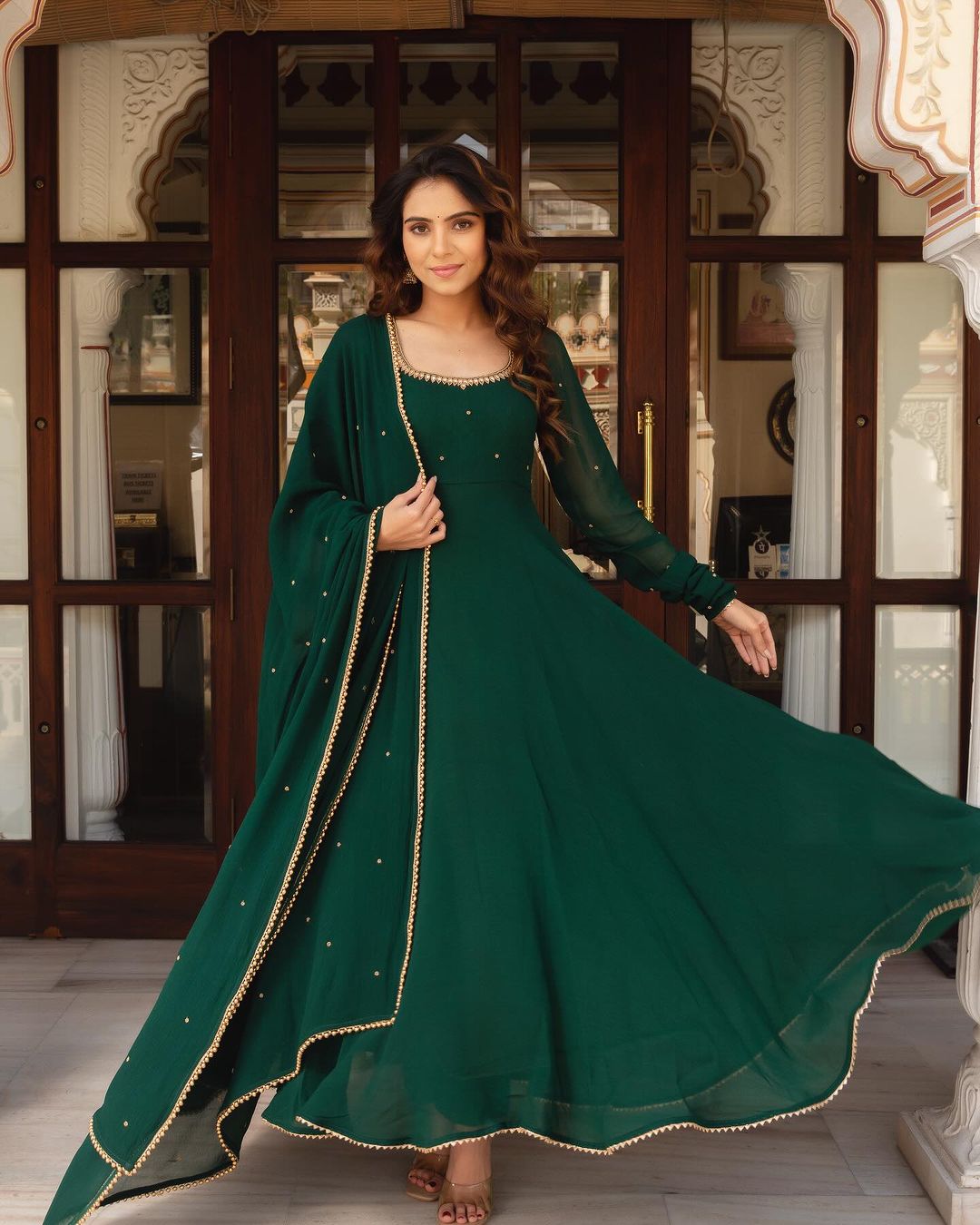 Most Trending Party Wear Green Color Anarkali Gown