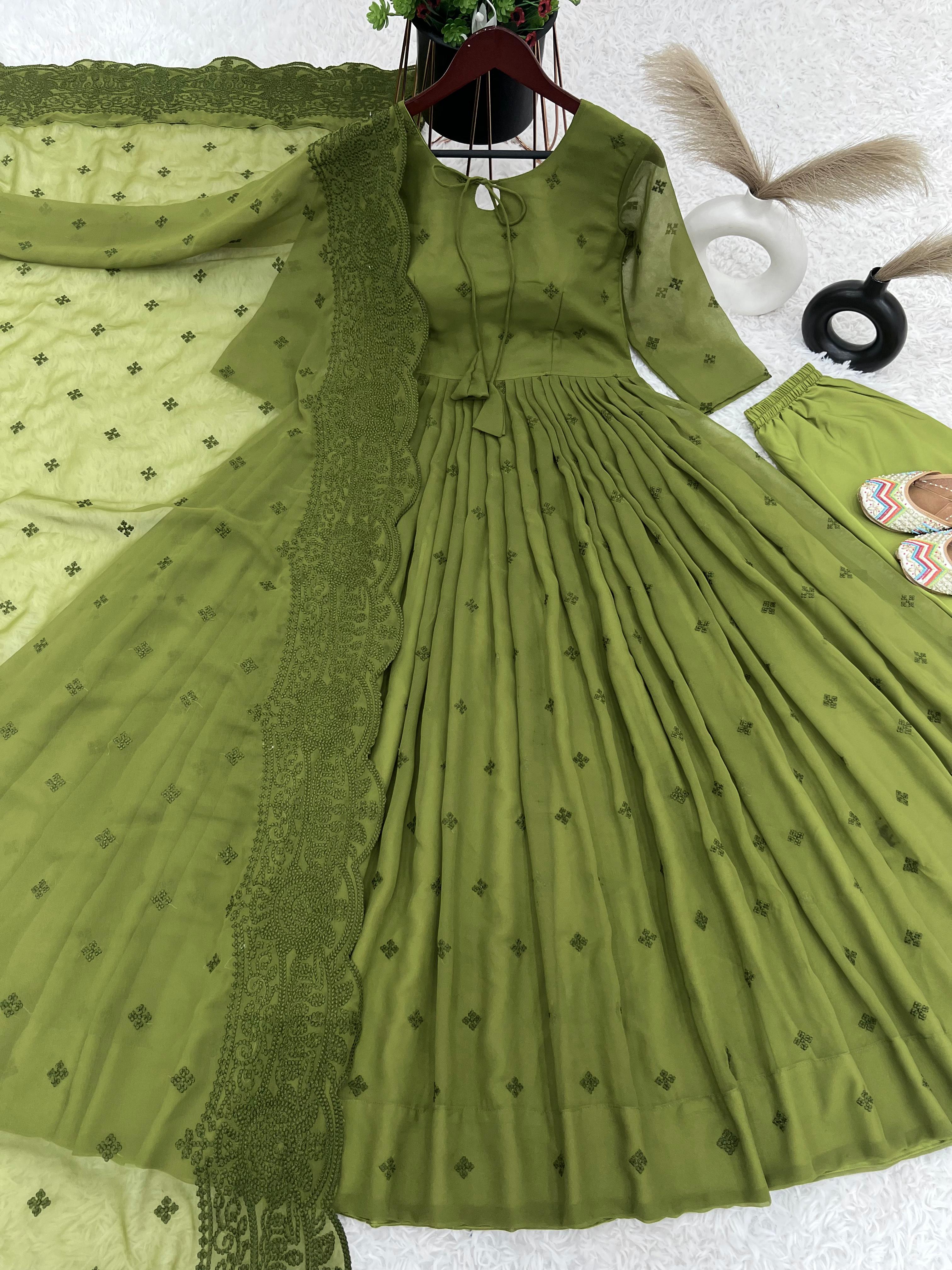 Beautiful Green Color Party wear Anarkali Gown