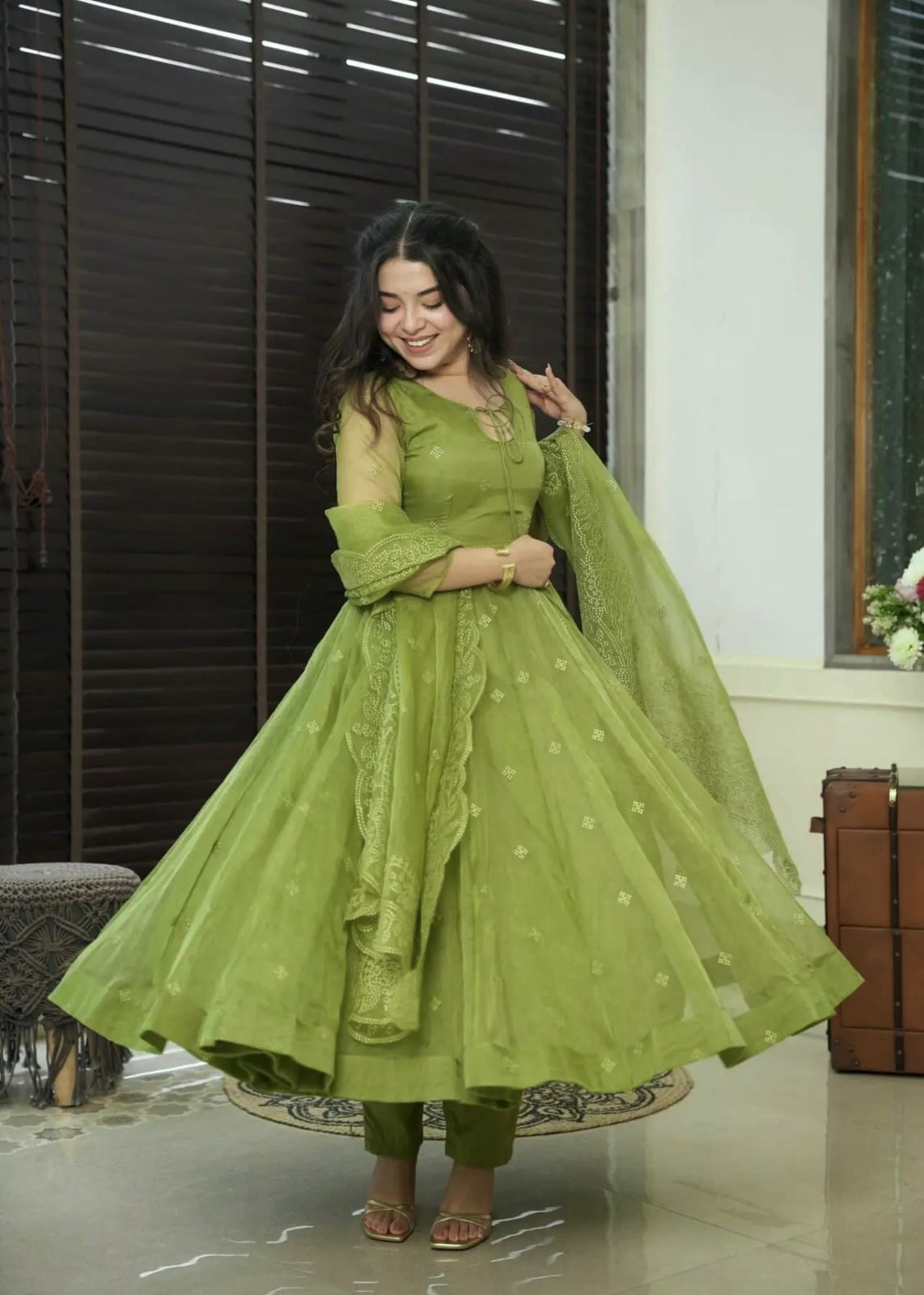 Beautiful Green Color Party wear Anarkali Gown