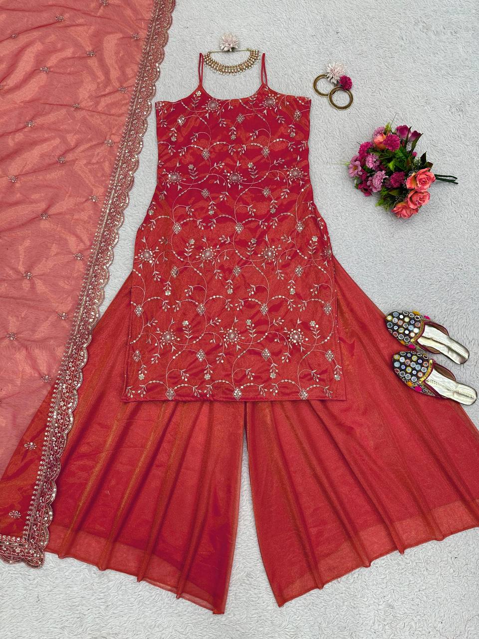 Beautiful Party Wear Embroidered Palazzo Suit