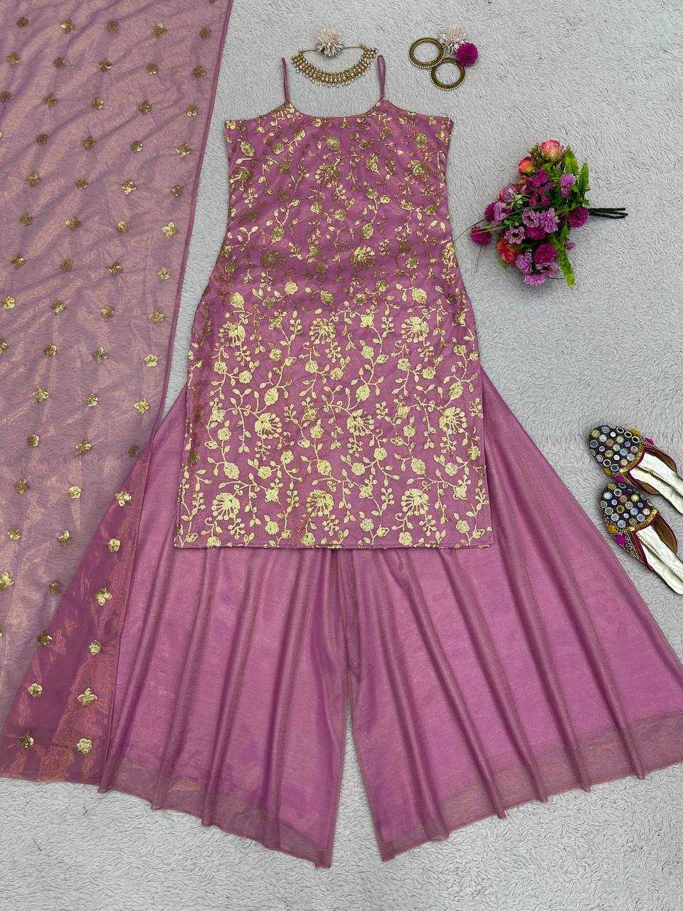 Beautiful Party Wear Embroidered Palazzo Suit