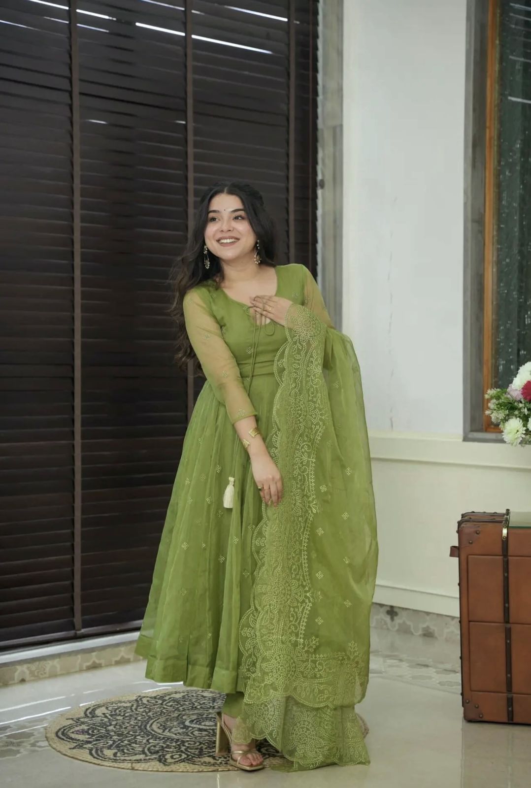 Beautiful Green Color Party wear Anarkali Gown