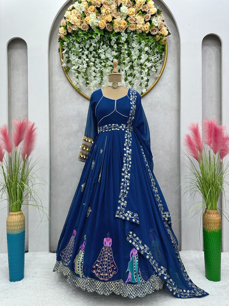 Trending Fancy Embroidery Work Gown With Belt