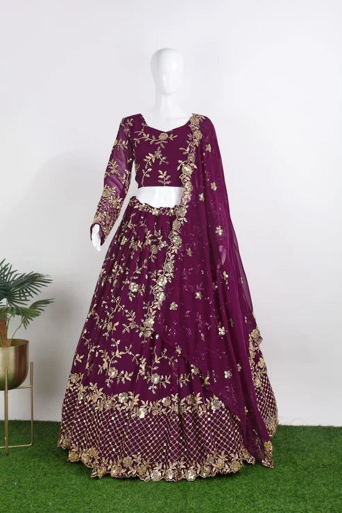 Buy Party Wear Designer Wine Color Sequin Work Lehenga Choli