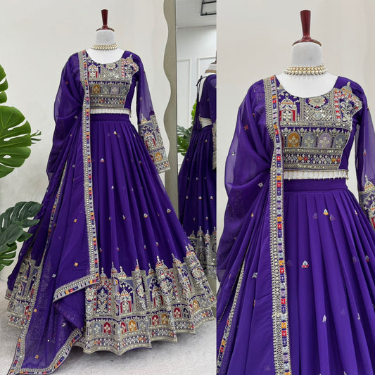 Most Attractive Blue Color Embroidery Sequin Work Lehenga Choli