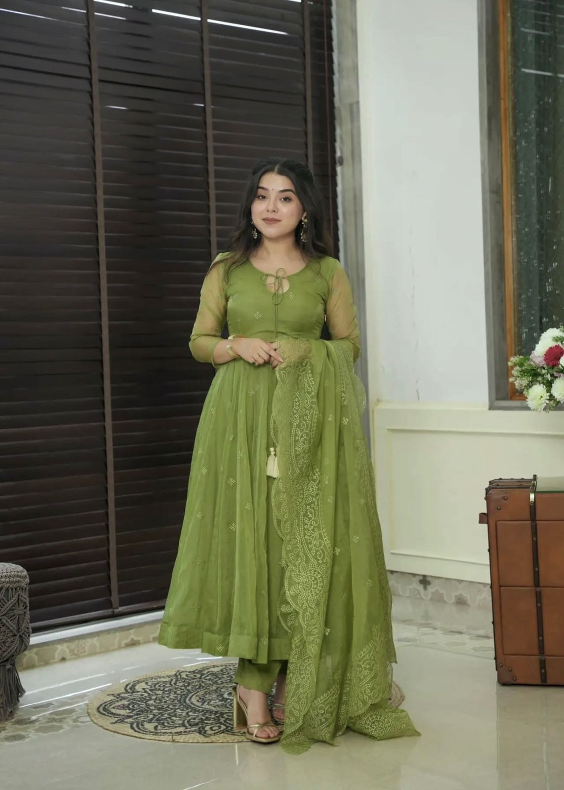 Beautiful Green Color Party wear Anarkali Gown