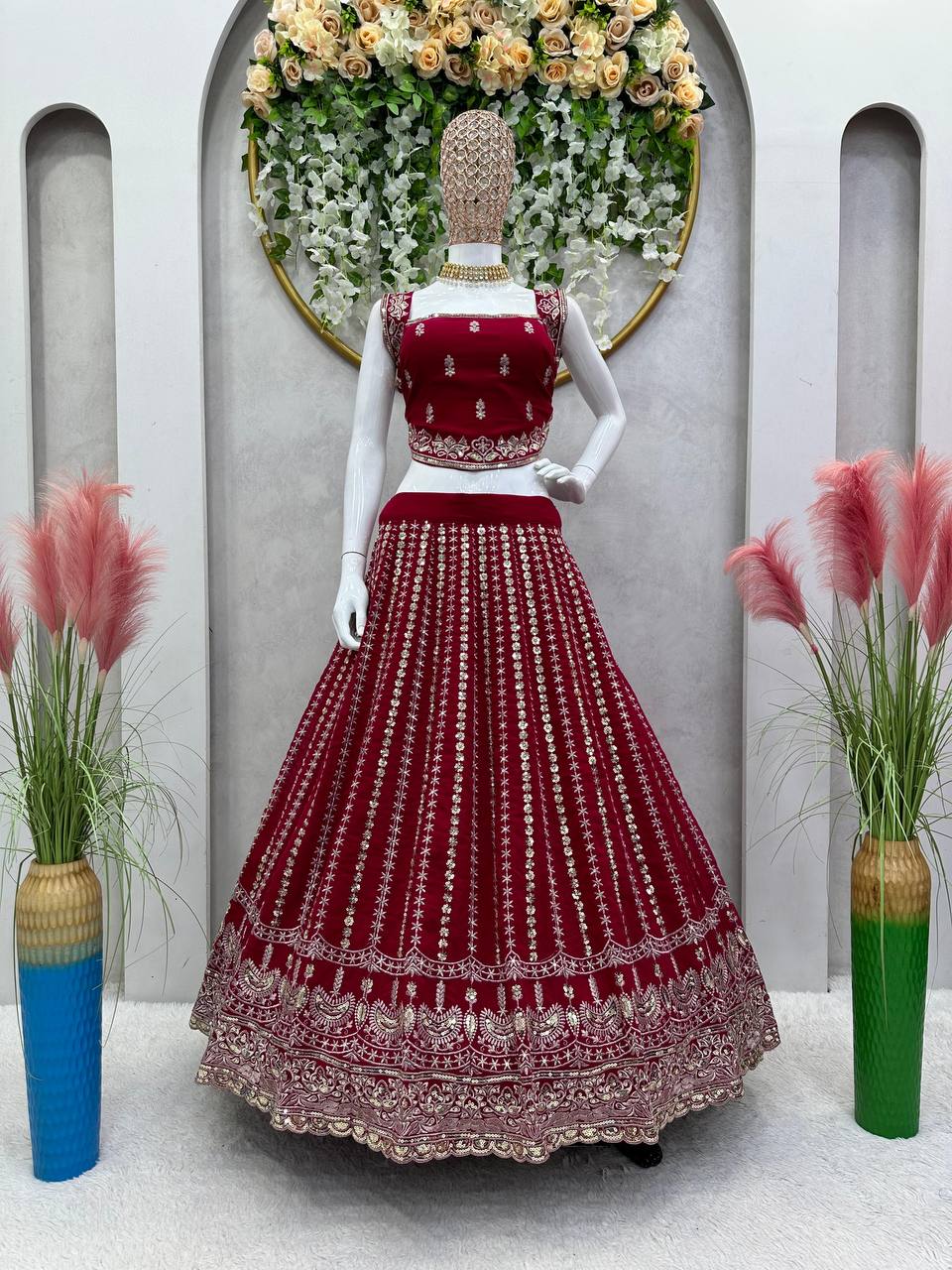 Maroon color Most Attractive Party Wear Embroidered Lehenga Choli