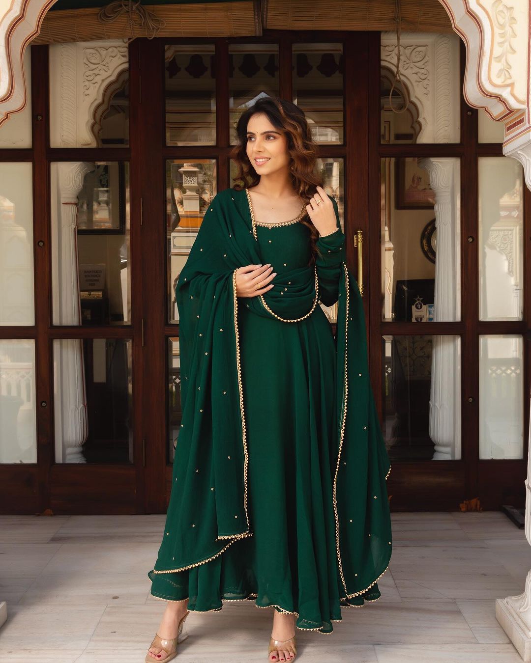 Most Trending Party Wear Green Color Anarkali Gown