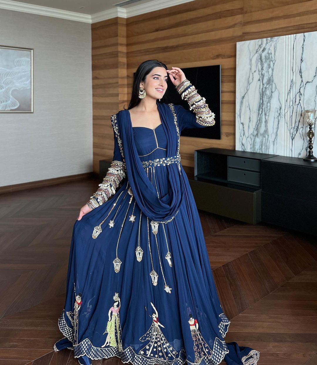 Trending Fancy Embroidery Work Gown With Belt