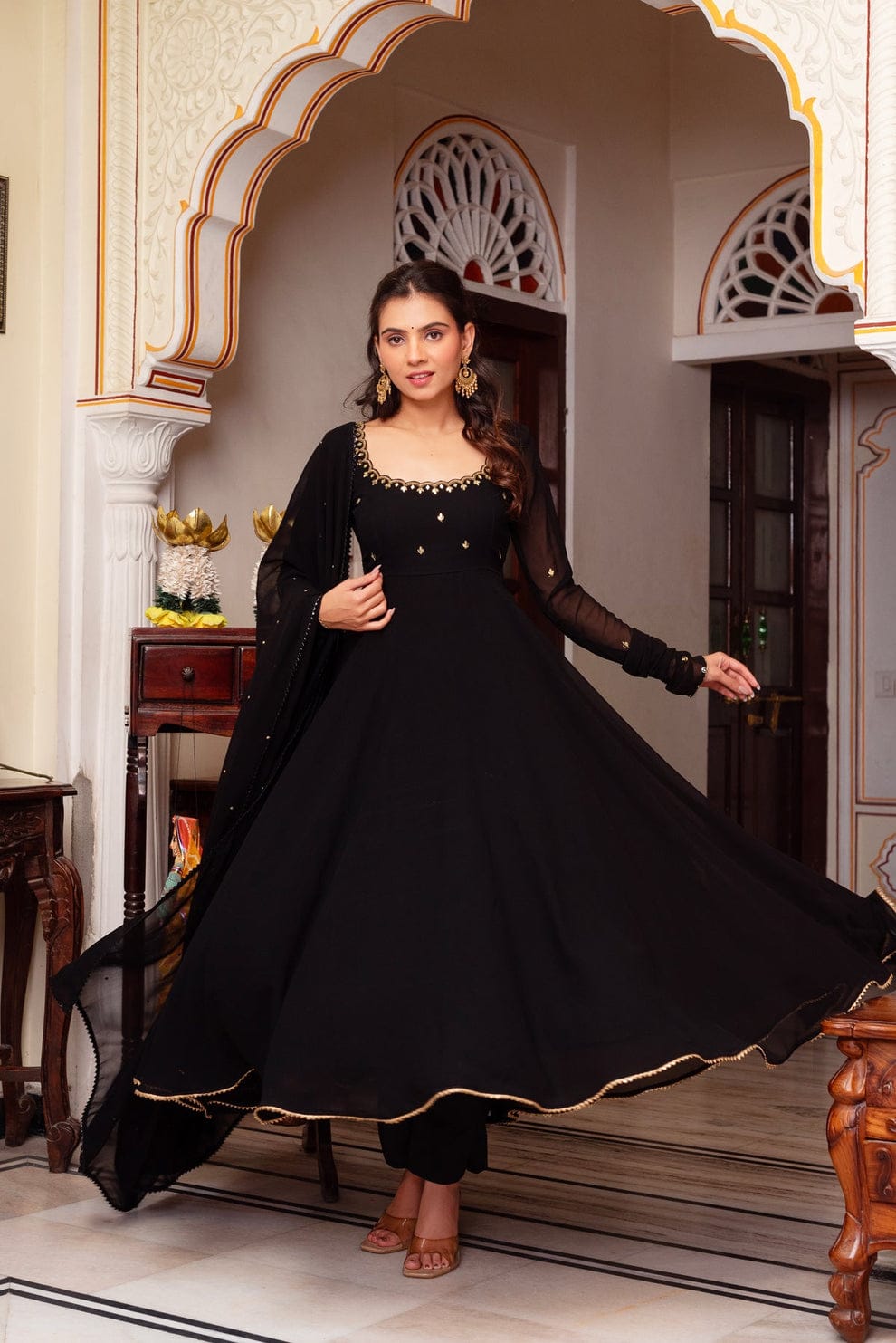 Most Trending Party Wear Real Miror Work Anarkali Suit