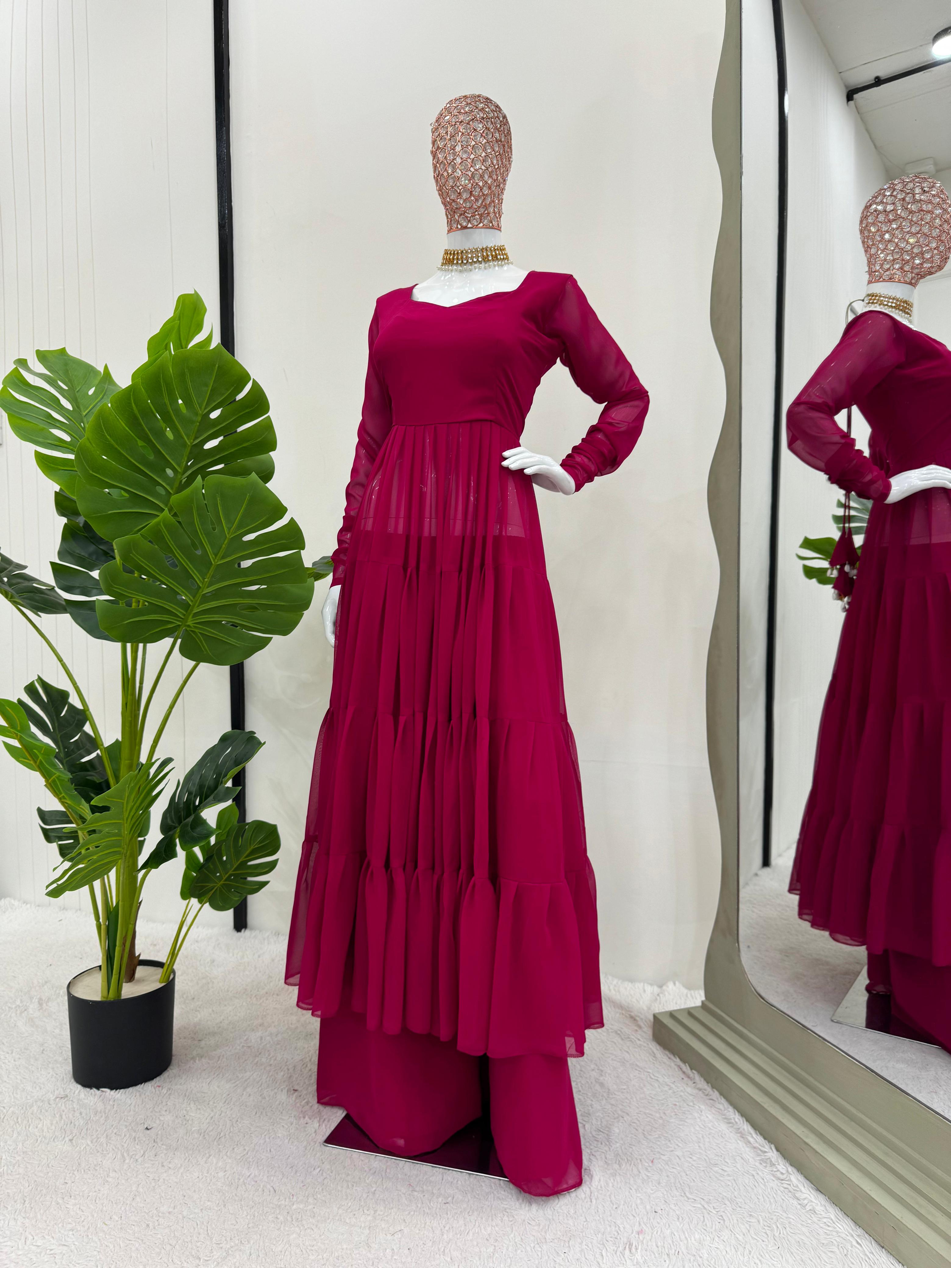 New Launching Hot selling Dark Pink Color Gown