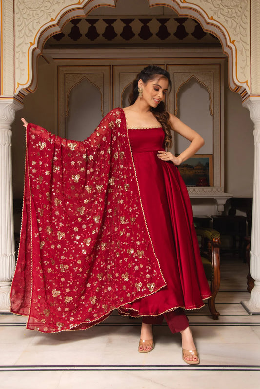 Treading Maroon Anarkali Set