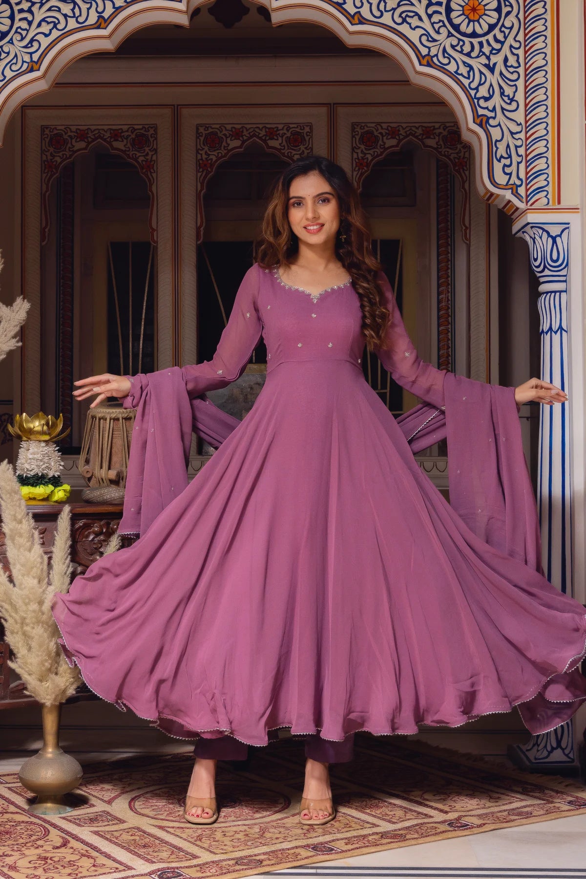 Most Beautiful Pink Color Fully Flair Party Wear Anarkali Gown