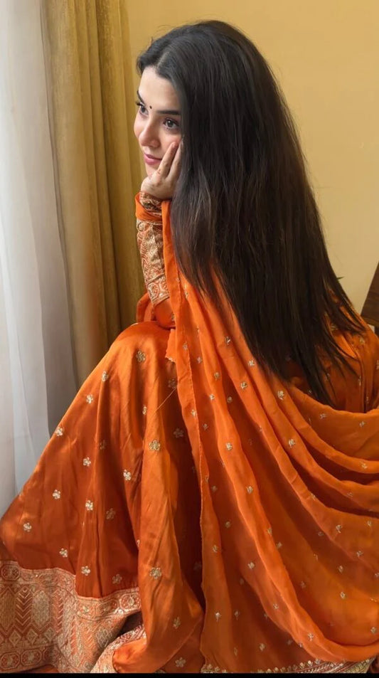 Wedding Special Burnt Orange Pure Satin Silk Lehenga Choli with Dupatta