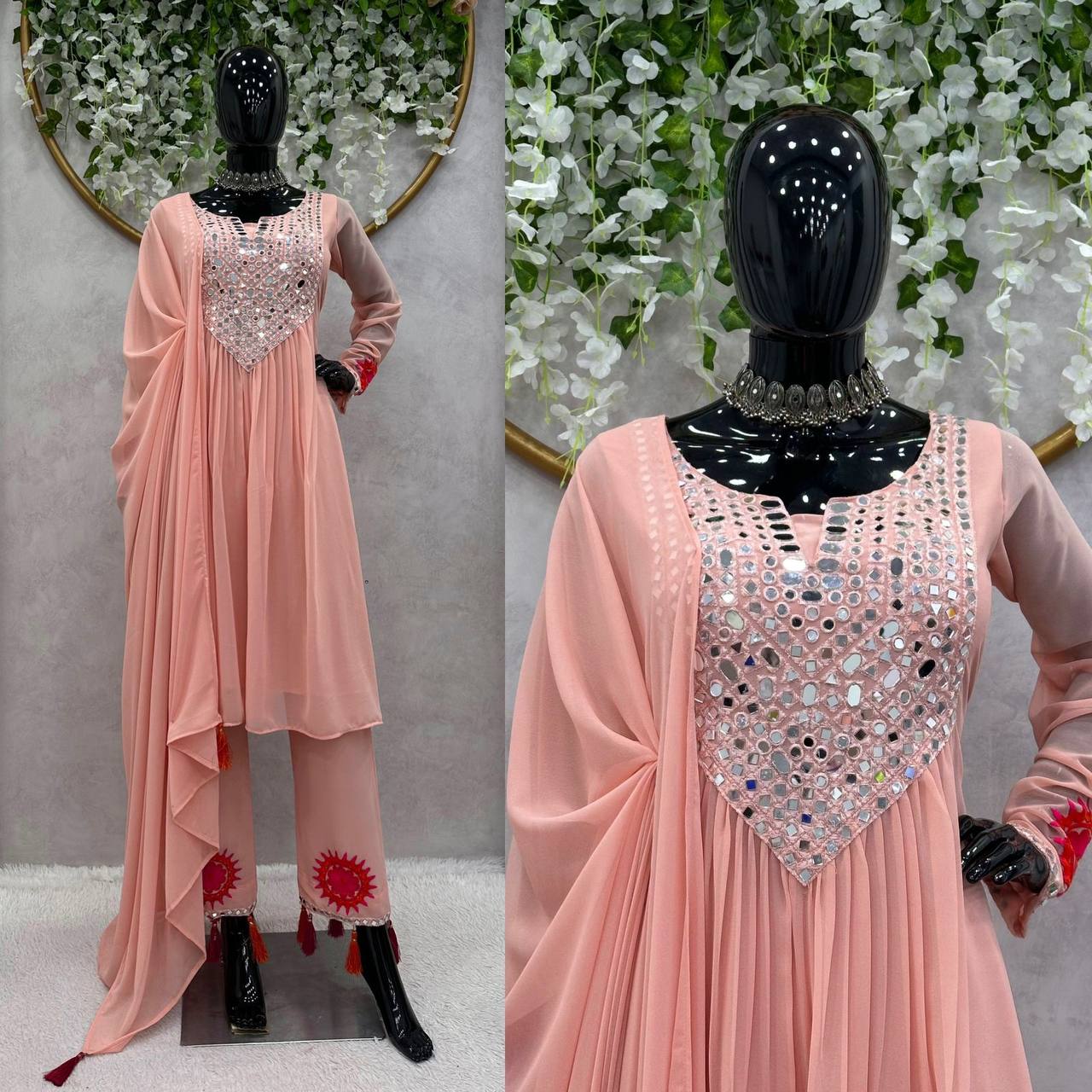 Latest Designer Real Mirror Work Kurta Plazzo Set