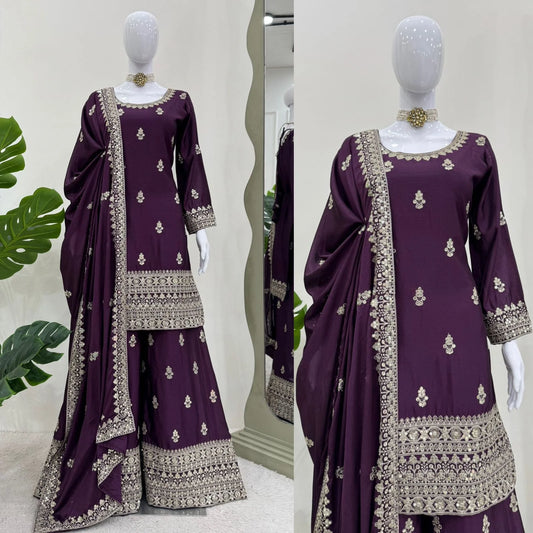 Buy Beautiful Party Wear Embroidery Work Designer Plazzo Dress