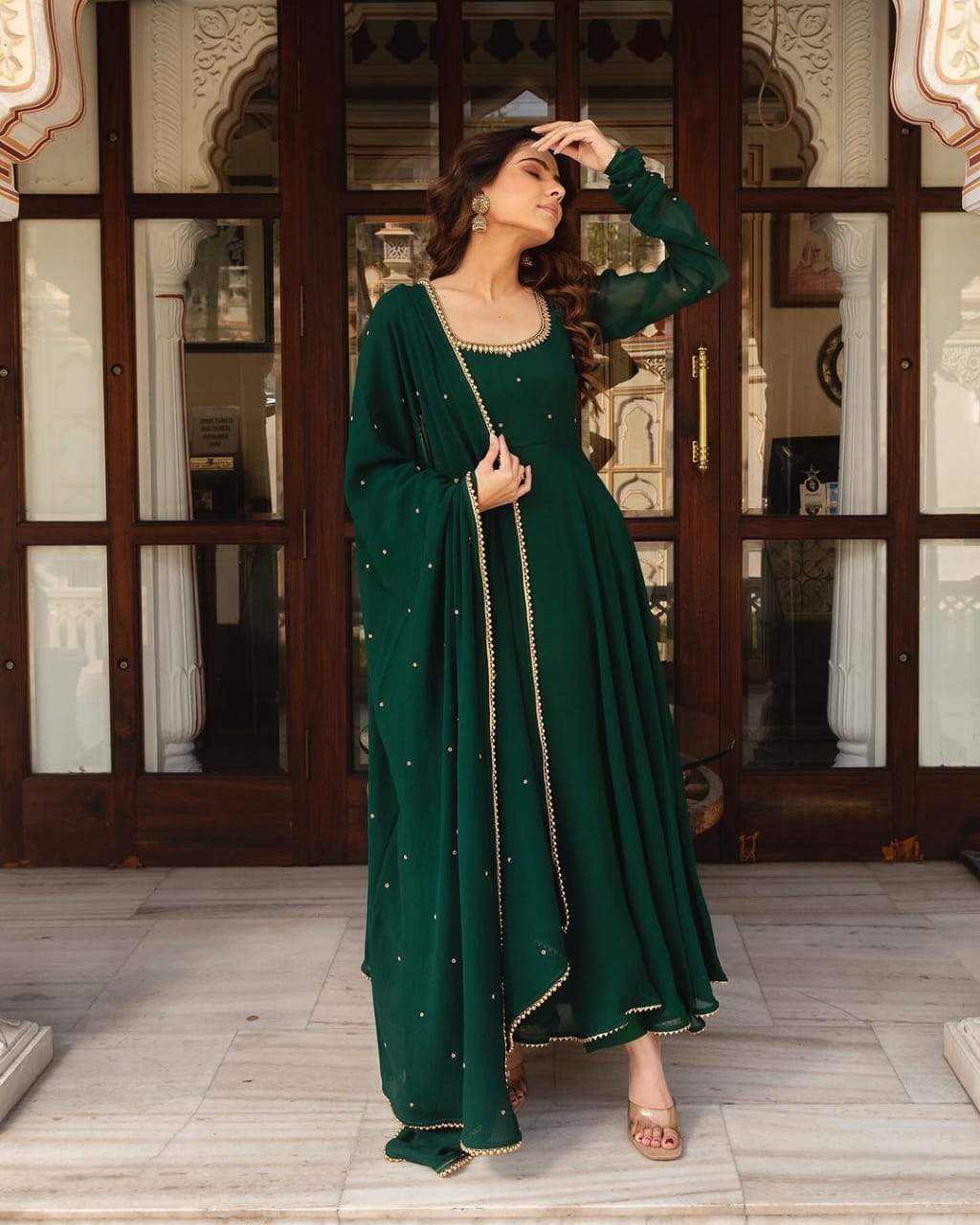 Most Trending Party Wear Green Color Anarkali Gown