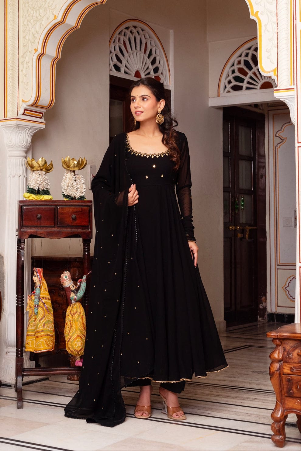 Most Trending Party Wear Real Miror Work Anarkali Suit