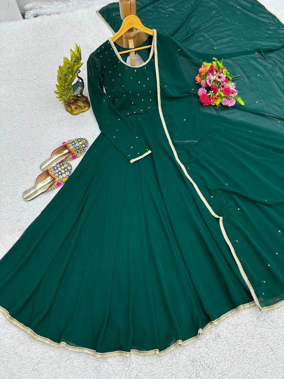 Most Trending Party Wear Green Color Anarkali Gown