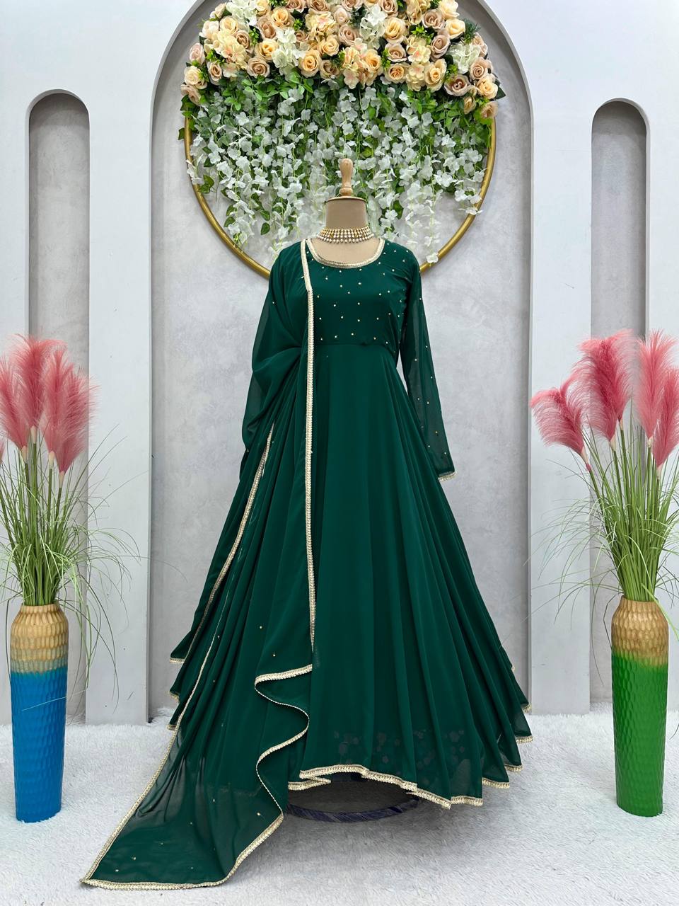 Most Trending Party Wear Green Color Anarkali Gown