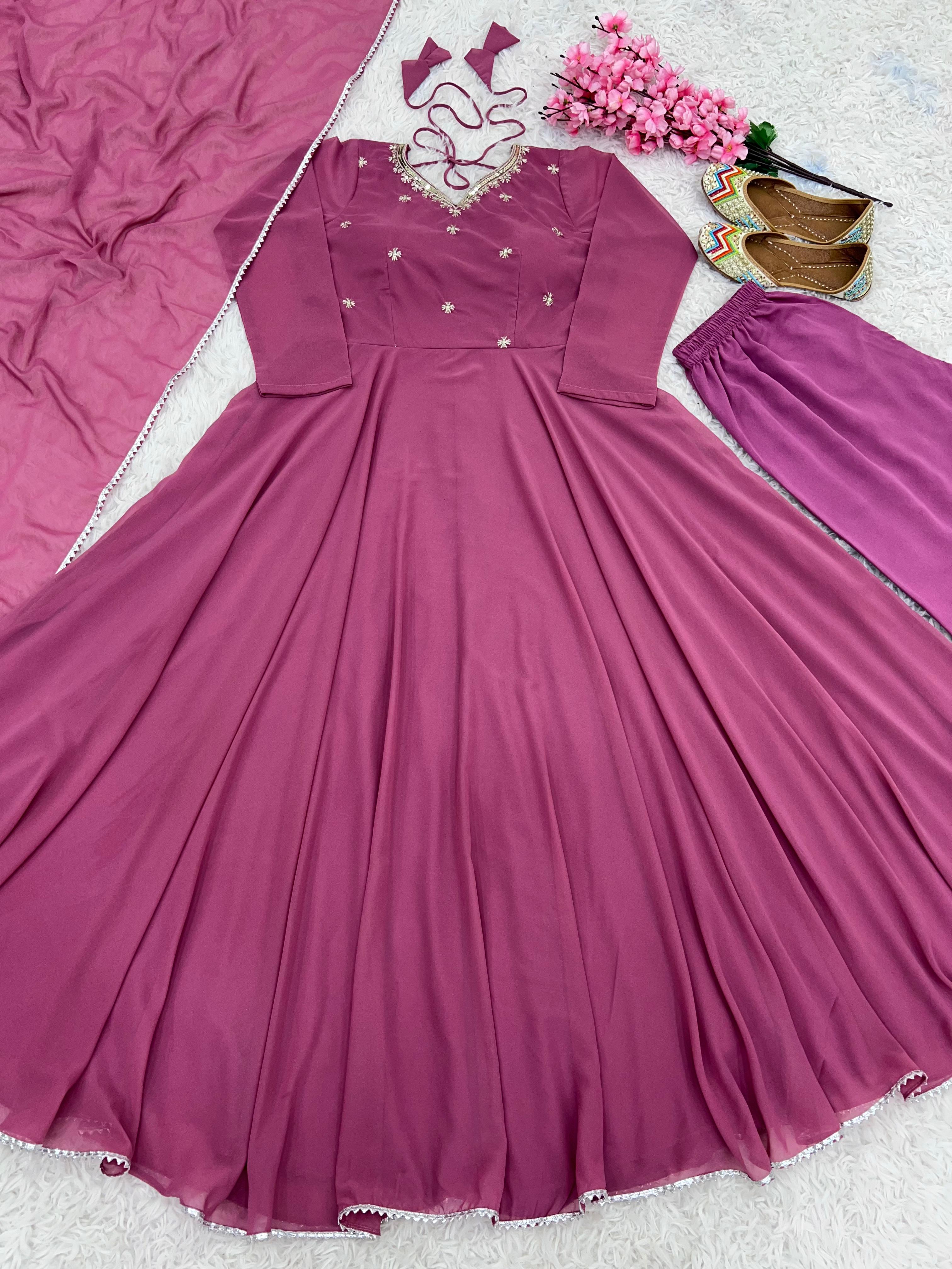 Most Beautiful Pink Color Fully Flair Party Wear Anarkali Gown