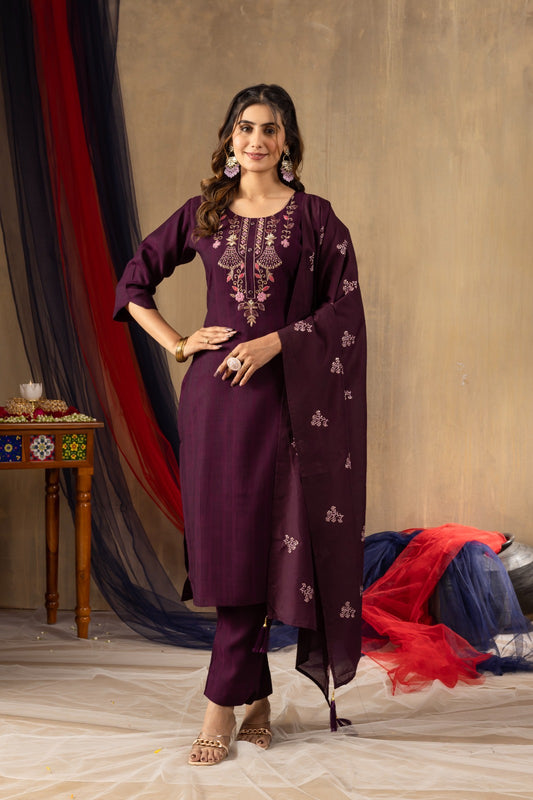 Maroon Color Viscose Hand Work Anarkali Dress With Pant & Dupatta