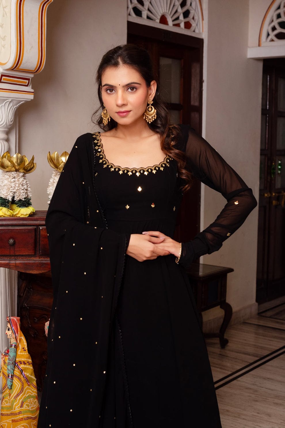 Most Trending Party Wear Real Miror Work Anarkali Suit