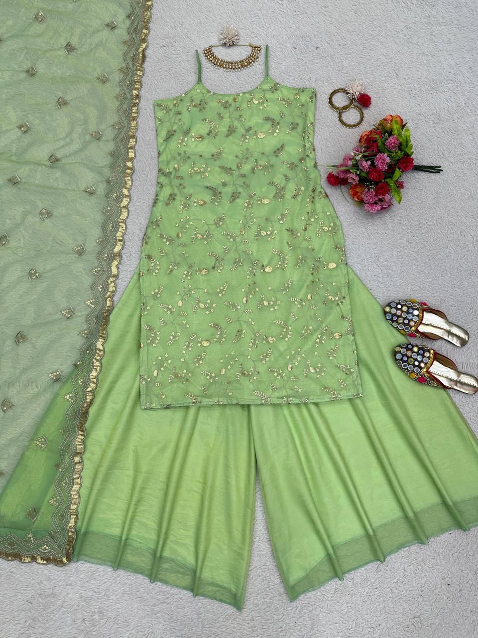 Beautiful Party Wear Embroidered Palazzo Suit